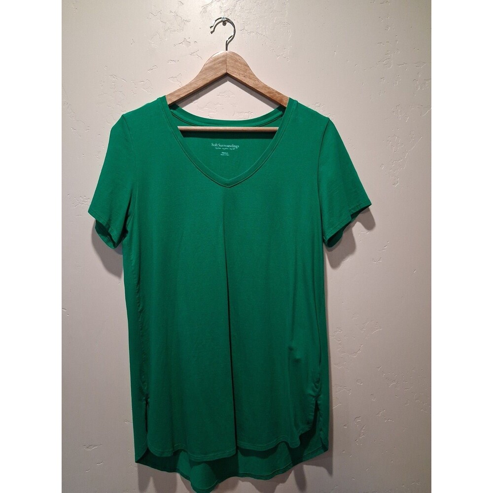 Soft Surroundings Women's Size M V-Neck Pima Cotton Tee Kelly Green Tunic #2VD46